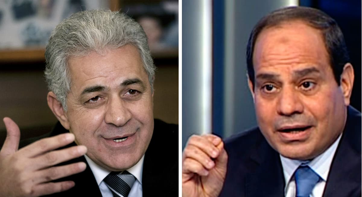This combo image contains photos of Egyptian presidential candidates, leftist politician Hamdeen Sabahi, left, and retired Field Marshal Abdel-Fattah El-Sisi, right. (AP)