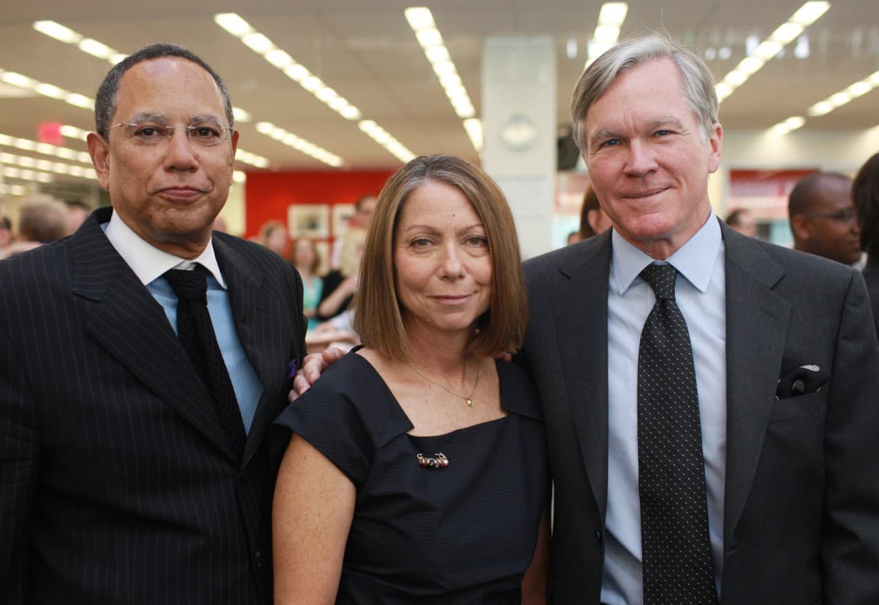 In this June 2, 2011 file photo released by The New York Times, Dean Baquet, Jill Abramson, center, and Bill Keller, pose for a photo at the newspaper’s New York office. (AP)