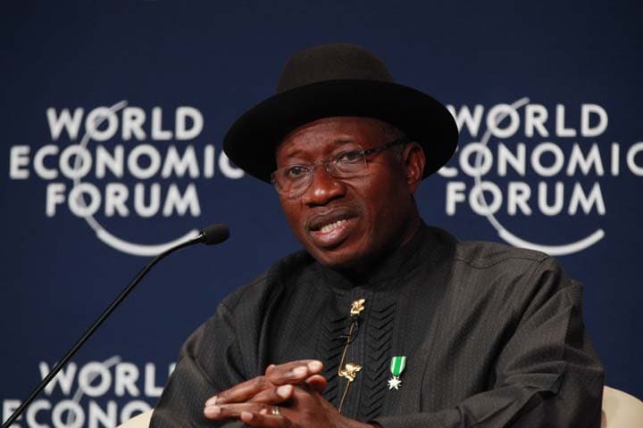 Nigeria President, Goodluck Jonathan, speaks during the World economic forum on Africa in Abuja, Nigeria, Thursday, May 8, 2014. (AP)