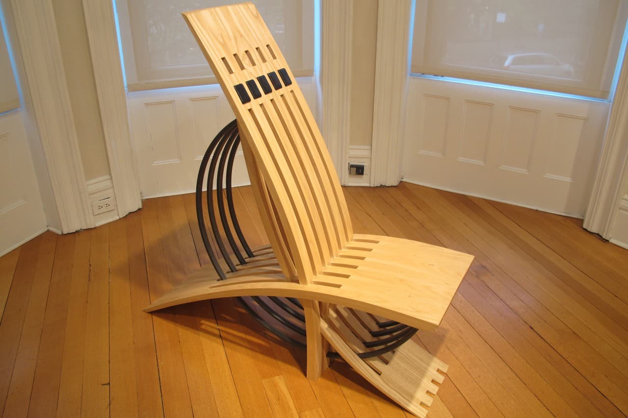A chair by Maine furniture artist Michaela Crie Stone. (Amory Sivertson/WBUR)