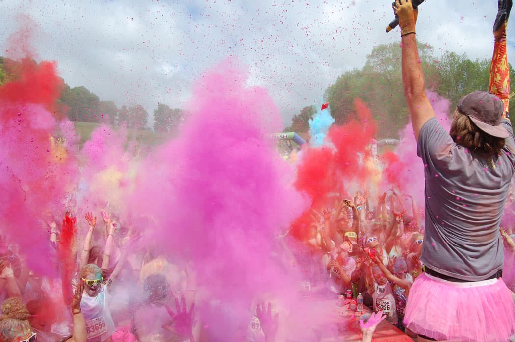 The dance party at the end of the Color Me Rad 5K run. (Greg Cook)