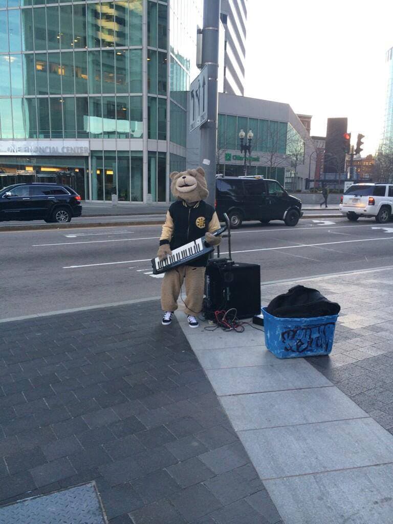 Keytar Bear performs near South Station in Boston. (@jasonrichardson)