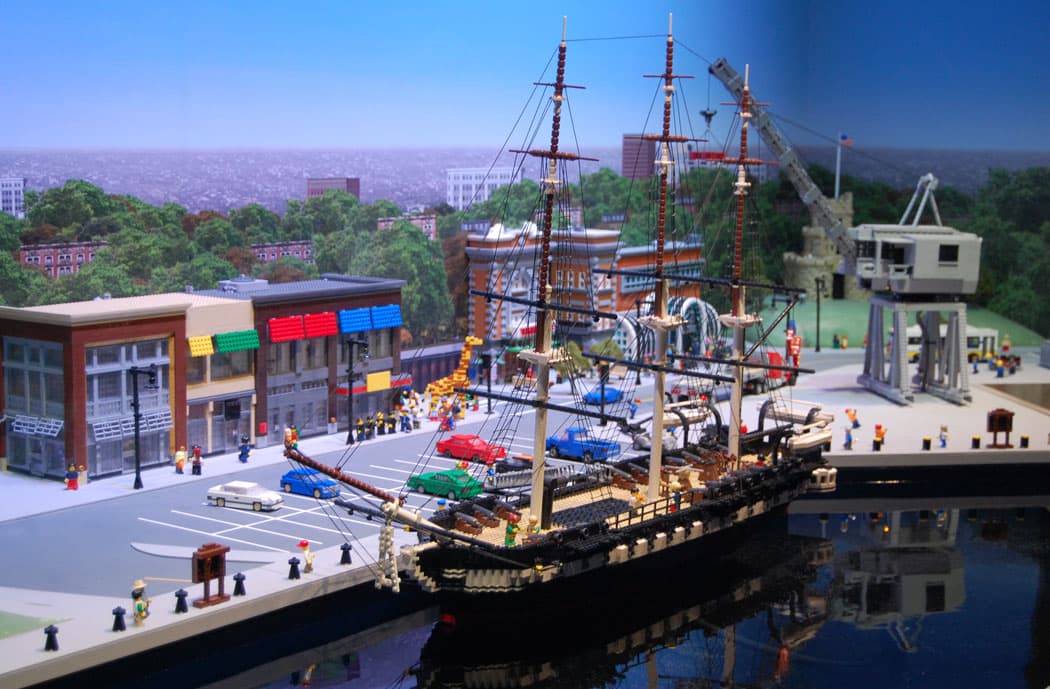 The USS Constitution at Charlestown Navy Yard in the “Miniland” display. (Greg Cook)