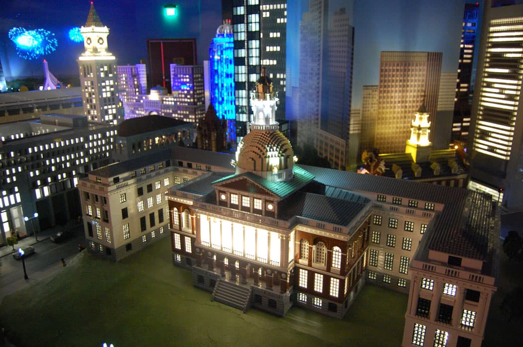 The Massachusetts State House in the “Miniland” display. (Greg Cook)