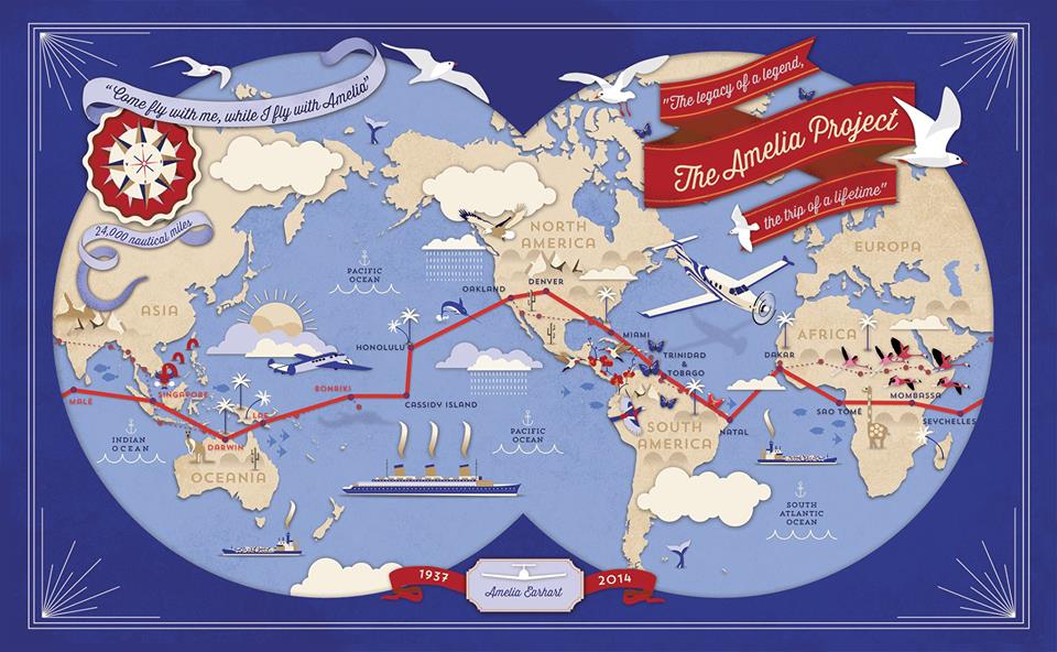 Amelia Rose Earhart's route is illustrated on this map. (Courtesy)