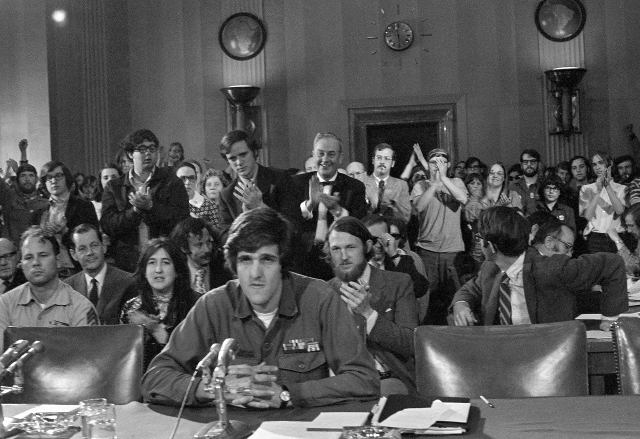 John Kerry, at age 27, speaks to the Foreign Relations subcommittee, in Washington, D.C., April 22, 1971. (Henry Griffin/AP)