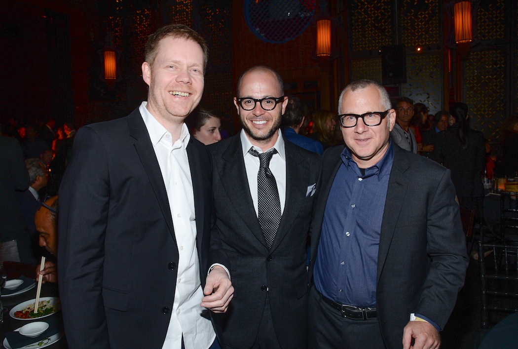 Composer Max Richter, executive producer Damon Lindelof and author-EP Tom Perrotta at a "Leftovers" party last Monday. (Evan Agostini/Invision/AP)