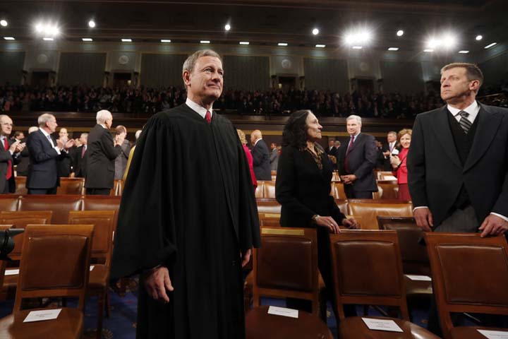Supreme Court Chief Justice John Roberts arrives for President Barack Obama's State of Union address before a joint session of Congress in the House chamber Tuesday, Jan. 28, 2014.  (AP)