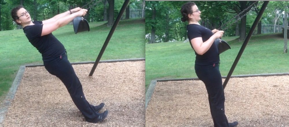 Kat demonstrates the inverted row using a swing.