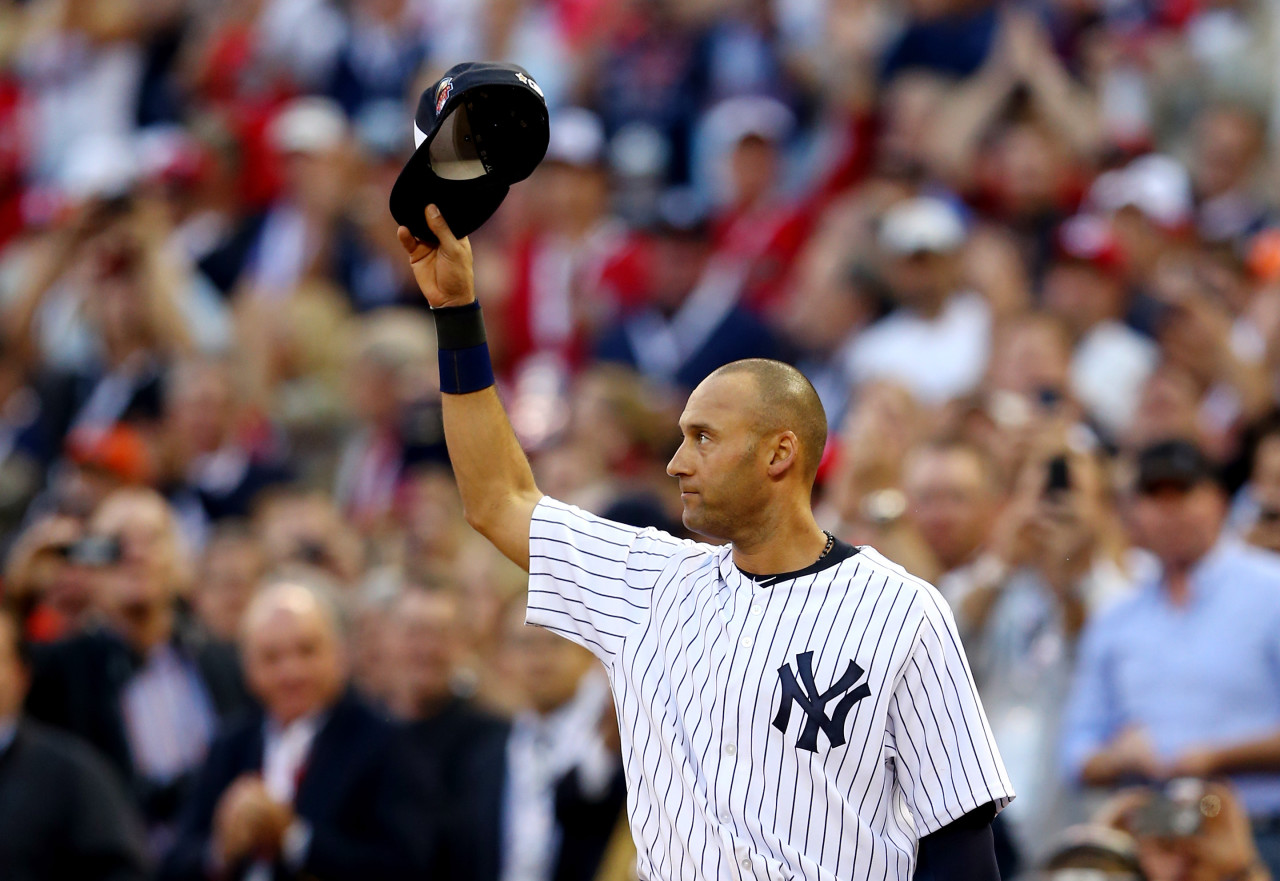 Derek Jeter went to 2-for-2 at the 2014 All-Star game, his 14th and final All-Star appearance.
(Elsa/Getty Images)