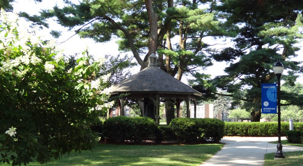 Jonathan D. Fitzgerald: "Will this hit to the college’s reputation be a red flag to future employers who do not want to hire religious ideologues?" Pictured: The Clarendon Street Baptist Church Bell Pavilion, Gordon College,
Wenham, Mass. (ethomsen/Flickr)
