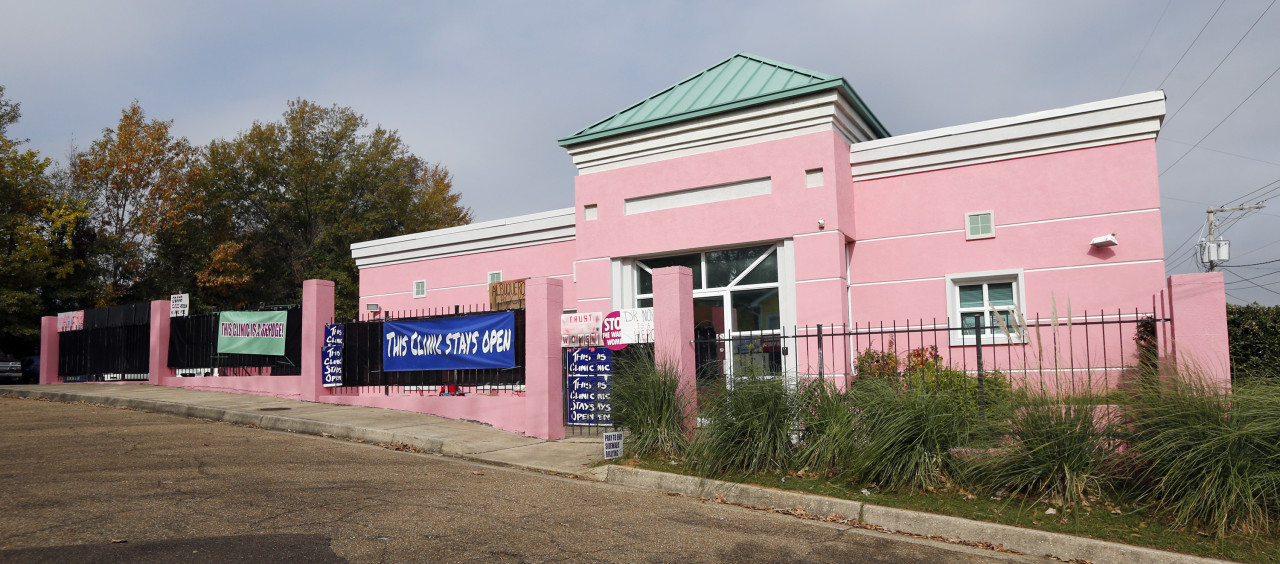 This Nov. 21, 2013 photo shows abortion support signs outside of the Jackson Women's Health Organization clinic in Jackson, Miss. (Rogelio V. Solis/AP)