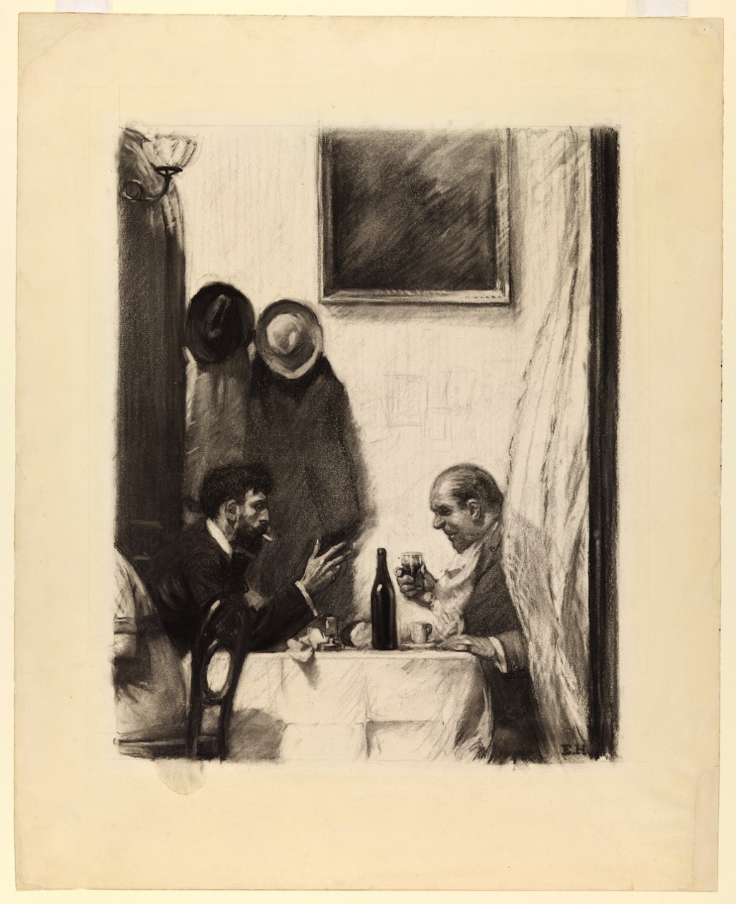 Edward Hopper (1882 1967). (In a Restaurant), (c. 1916 1925). Charcoal on paper, Sheet: 26 11/16 x 21 5/8in. (67.8 x 54.9cm). Whitney Museum of American Art, New York; Josephine N. Hopper Bequest 70.1449 © Heirs of Josephine N. Hopper, licensed by Whitney Museum of American Art Digital Image © Whitney Museum of American Art