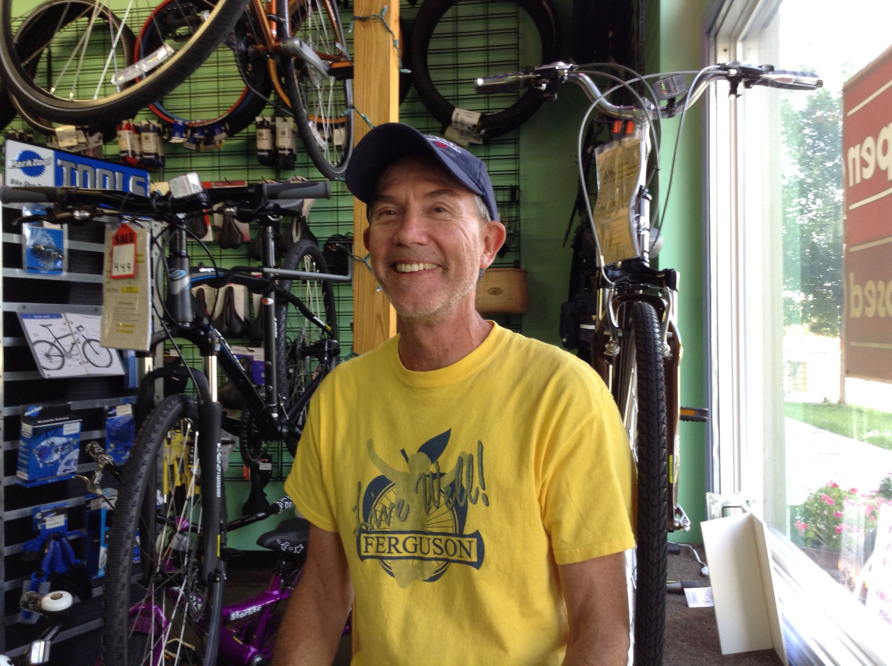 Gerry Noll, owner of Ferguson Bicycle, says the white community wasn&#039;t aware of the extent of the racial tensions. (Deborah Becker)