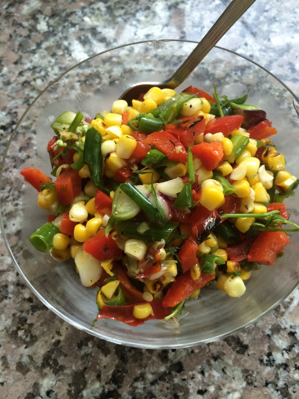 Grilled Corn Relish can be a topping or a salsa-like dip. (Kathy Gunst/Here &amp; Now)