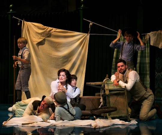 Laura Michelle Kelly, Jeremy Jordan and the children (and dog) of "Finding Neverland." (Evgenia Eliseeva)