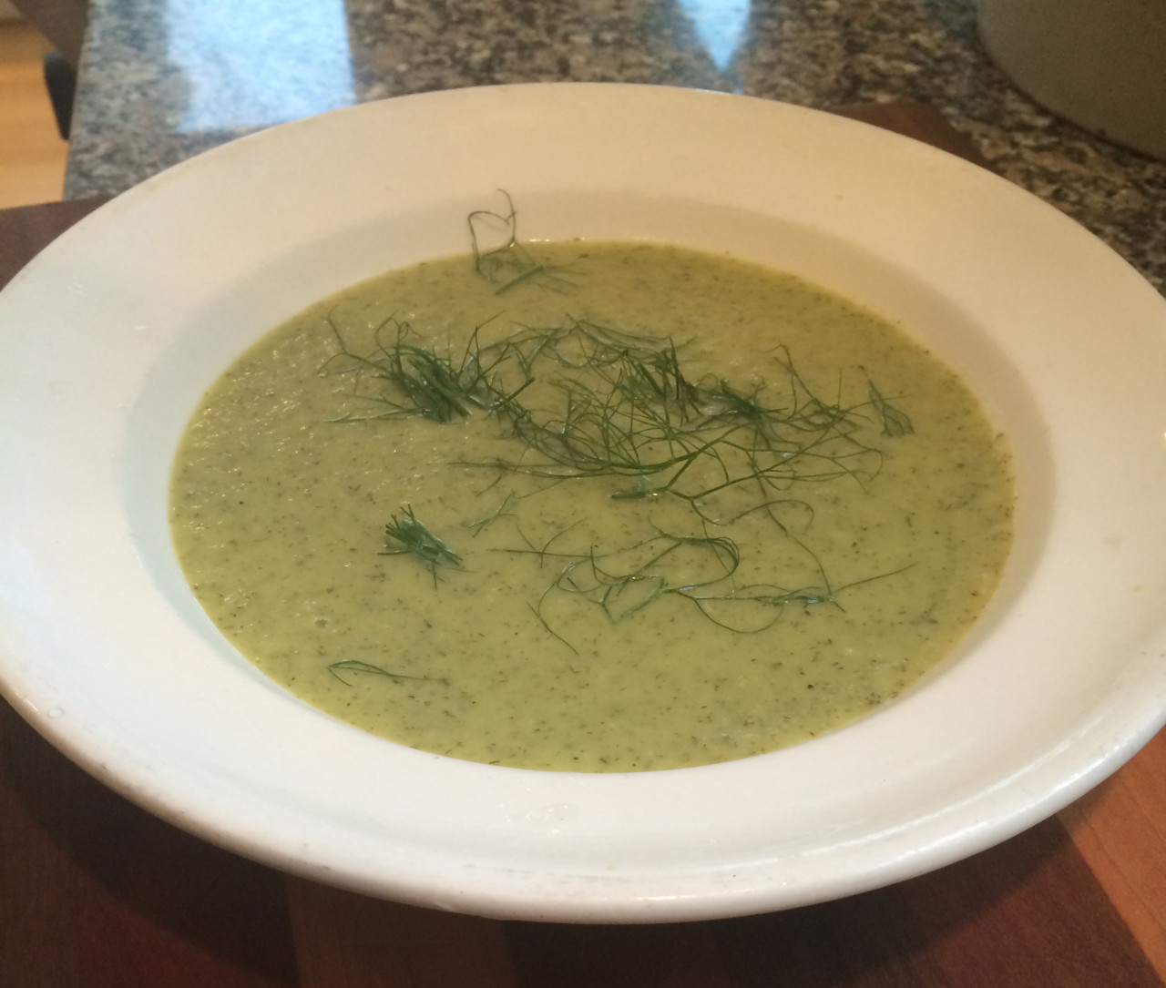 Kathy Gunst's "Zucchini-Fennel Soup" can be served hot or cold. (Kathy Gunst/Here & Now)