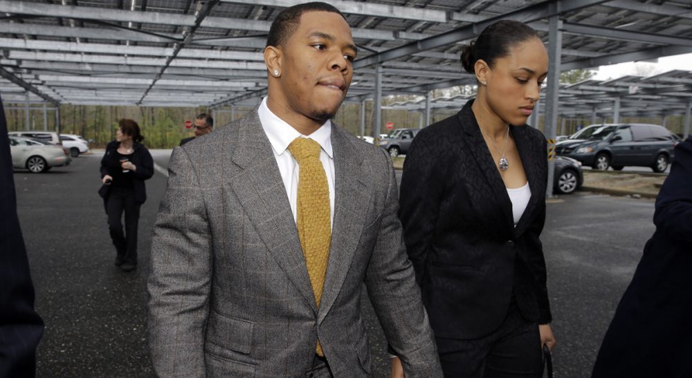 Caryl Rivers: &quot;We must at last rid society of the notion that men have to be in charge and women have to obey, even when they are being brutalized.&quot; Pictured: Ray and Janay Rice enter the Atlantic County Criminal Courthouse on Thursday, May 1, 2014. After the couple got into a physical altercation on Feb. 15 at an Atlantic City casino, both were charged with simple assault-domestic violence. (Mel Evans/AP)