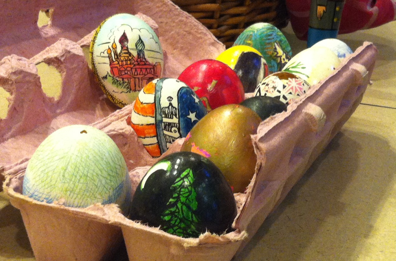 Gregory Maguire's decorative eggs. (Qainat Khan/Here &amp; Now)