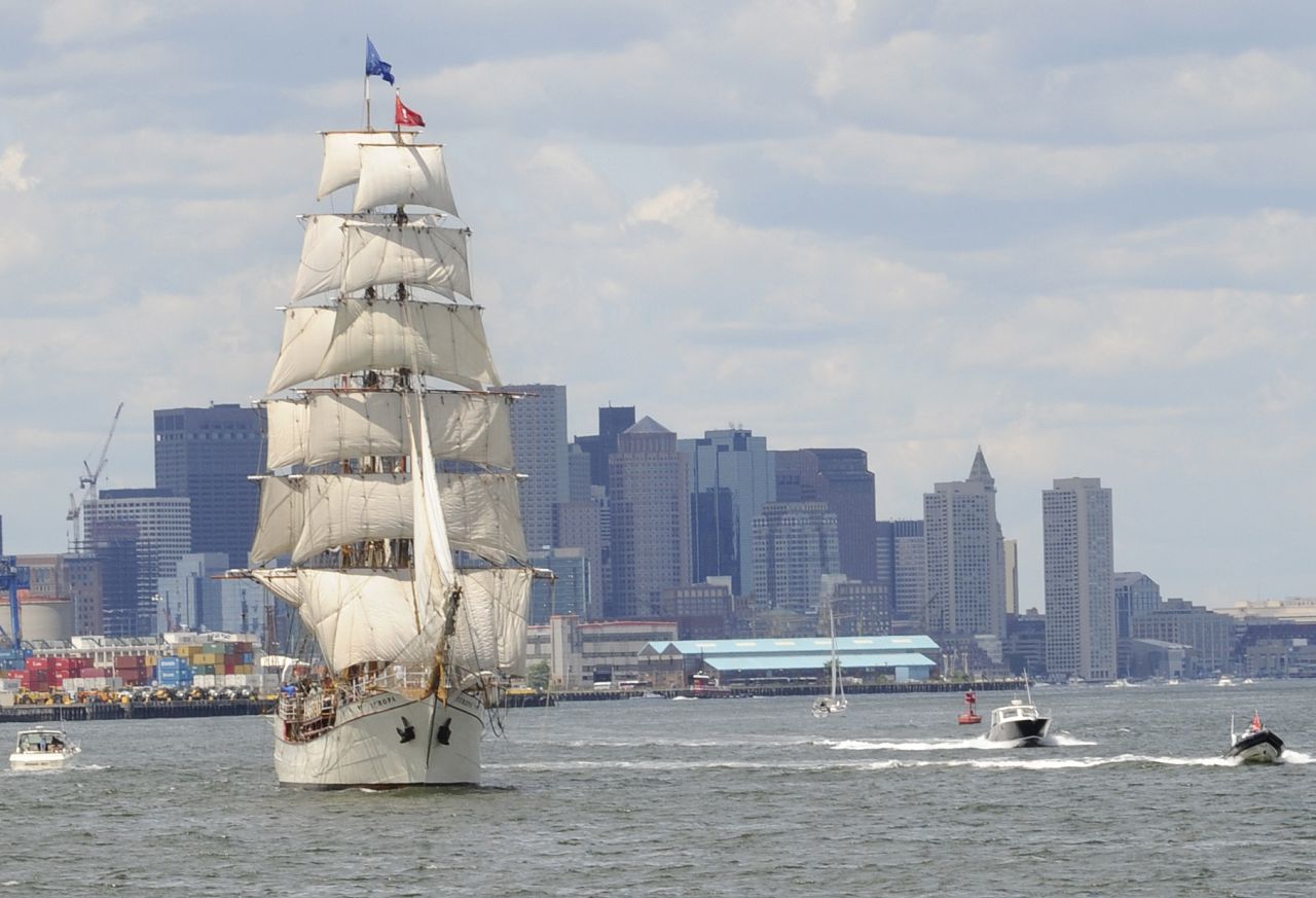 The barque Europa, of the Netherlands, departs Boston following Sail Boston in July 2009. (Lisa Poole/AP)