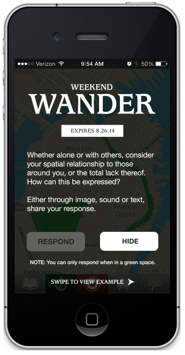 Sample prompt from the "Wander, Wonder, Wilderness" smart phone app.