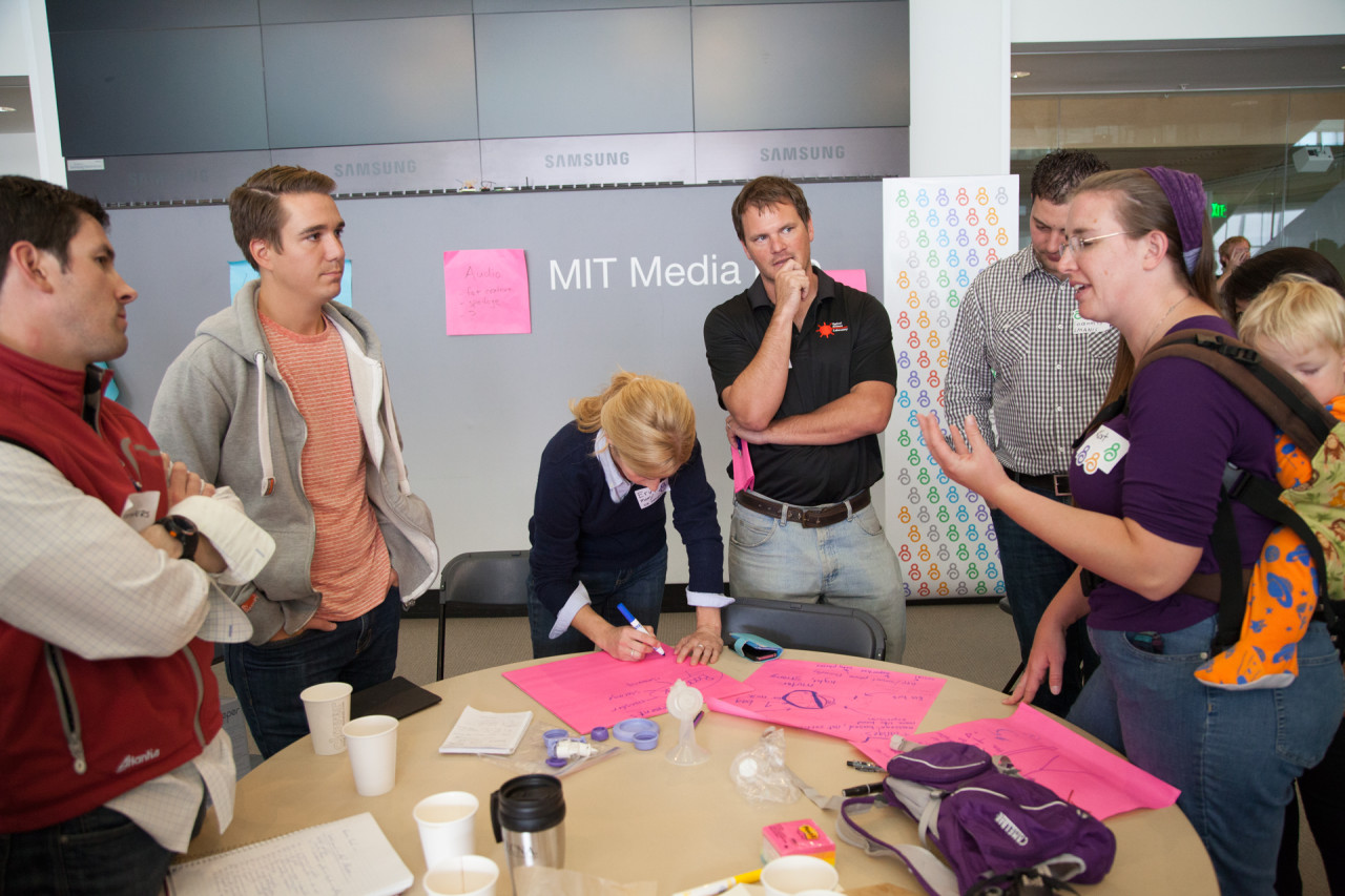The team that would ultimately win the "Make the Breast Pump Not Suck" hackathon with its "Mighty Mom" utility belt. (Photo: Mason Marino)