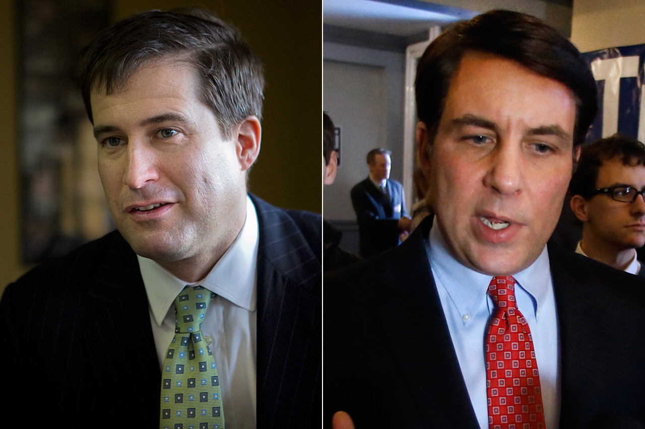 Democratic nominee Seth Moulton, left, and Republican nominee Richard Tisei (Jesse Costa/WBUR, Elise Amendola/AP)