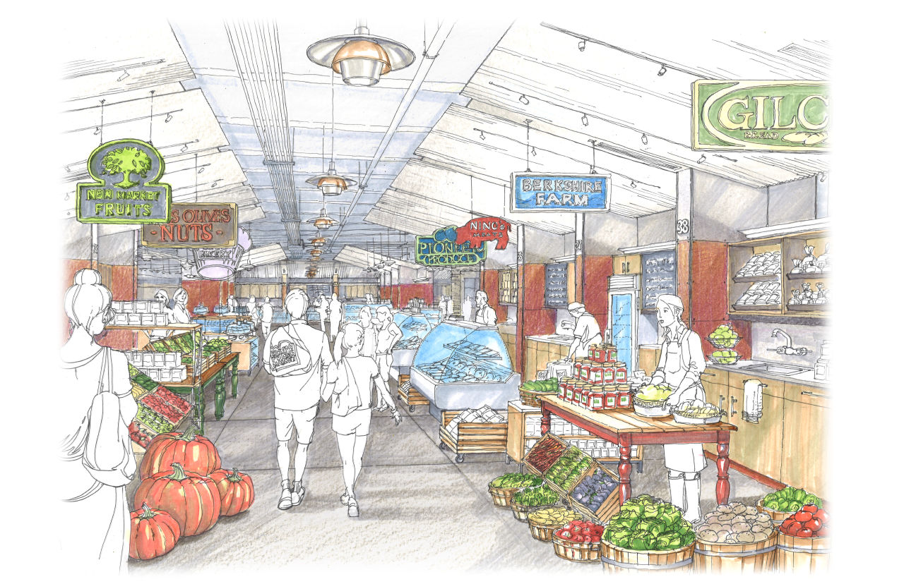 A rendering of the inside of the Boston Public Market, which will have more than 40 vendors (Architerra Inc.)