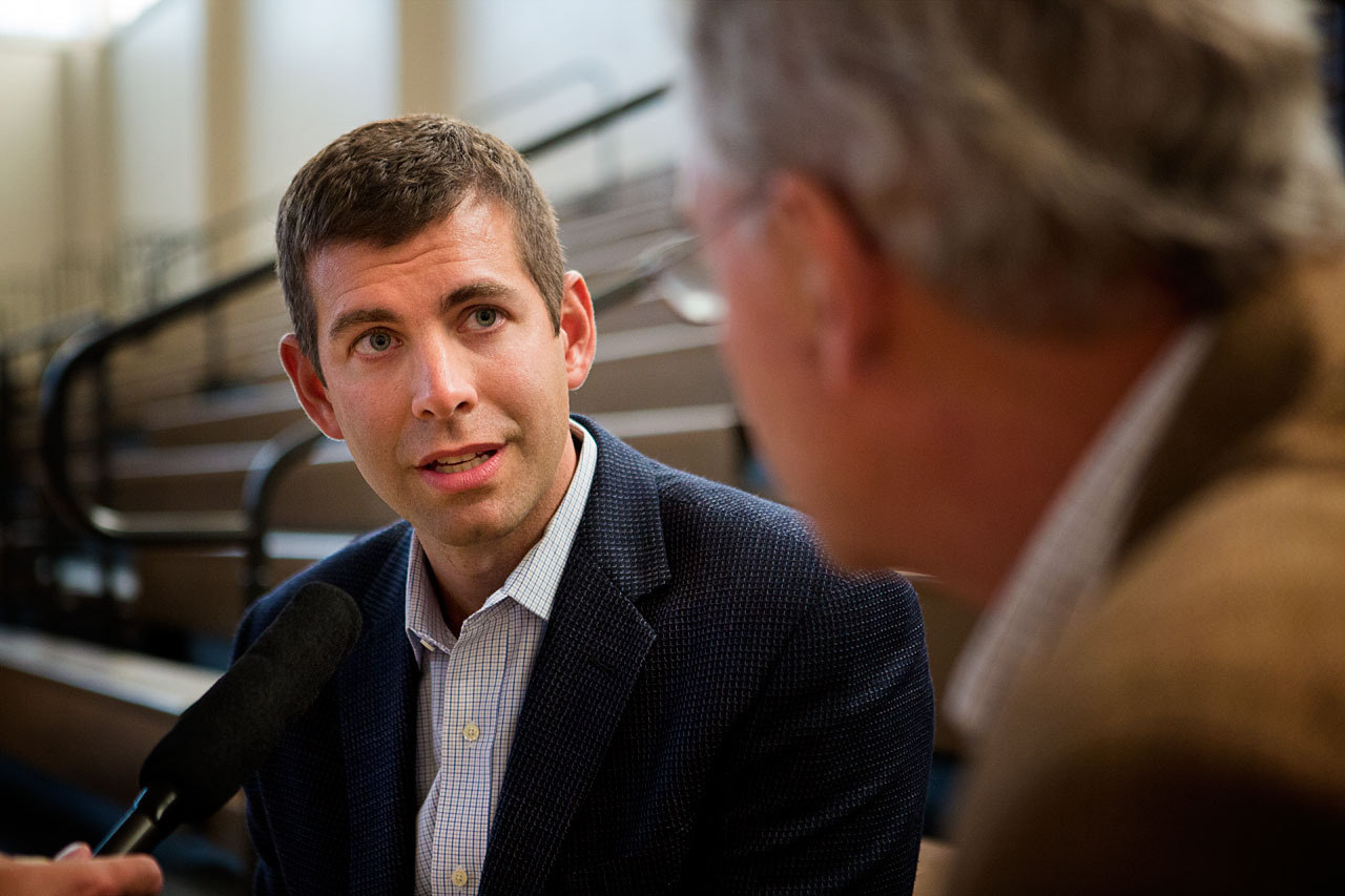 Current Celtics coach Brad Stevens (left) and Herren are friends. Stevens told Bill Littlefield he thinks NBA rookies and young players need to hear the message. (Jesse Costa/Only A Game)