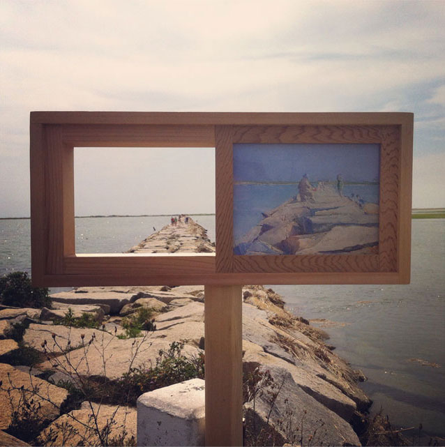 The breakwater walk and a 1920 painting called "The Jetty" by Margaret Harriet Hoke. (Courtesy of PAAM)