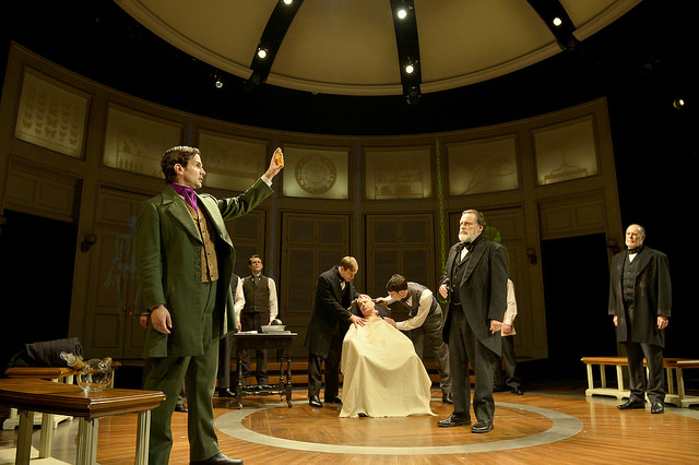 Tom Patterson as William Morton about to apply his ether-based formula at Mass. General. (Paul Marotta)