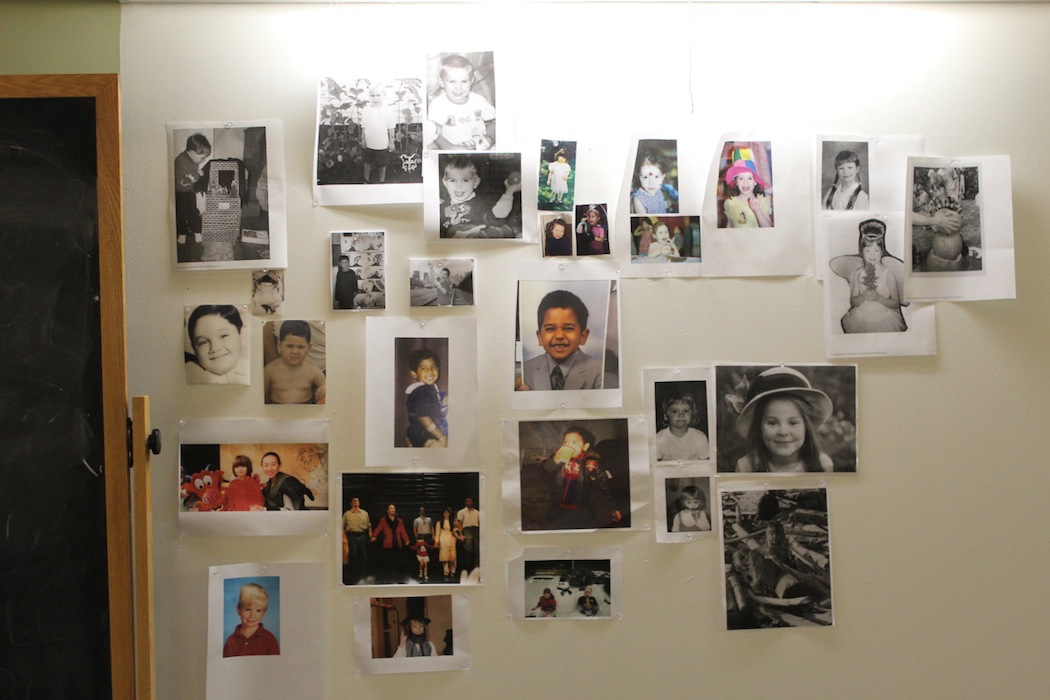 Collection of kindergarten pictures of Airaldi's students. Airaldi is pictured far left, second one down from top (Katherine Lam)