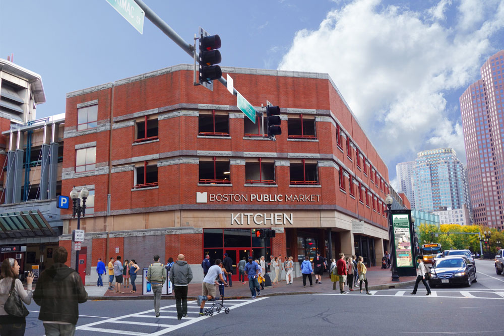 The Boston Public Food market will be located at 136 Blackstone Street and sits above an entrance to the Haymarket MBTA station.  (Architerra Inc.)