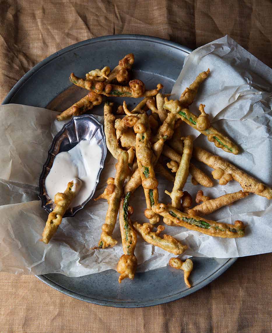 Pictured is Mario Batali's Tempura Green Beans with Spicy Tomato Seed Aioli. (Quentin Bacon)