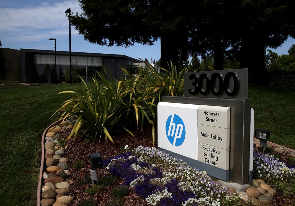 A sign is posted outside of the Hewlett-Packard headquarters on May 23, 2014 in Palo Alto, California. HP announced is splitting into two different companies. (Justin Sullivan/Getty Images)