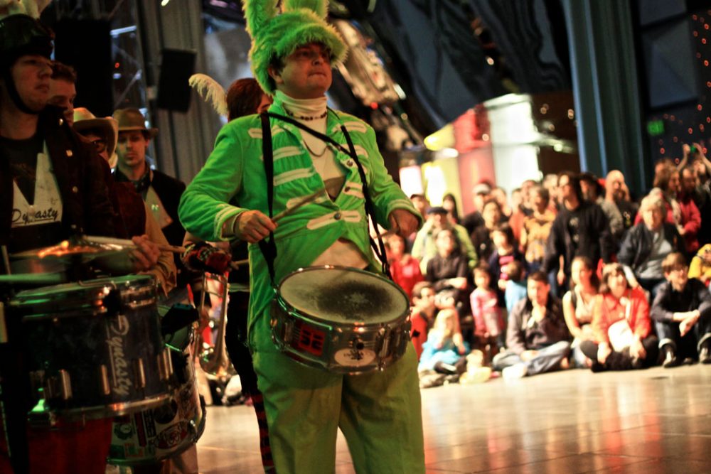 Chicago's Environmental Encroachment band, in their bunny costumes, plays at Honk Fest West in Seattle in 2011. (Courtesy Mike Antares)