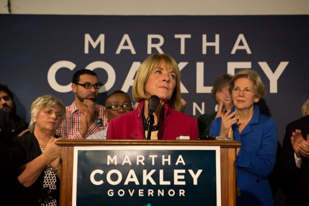 Martha Coakley speaks to supporters after her governor's race loss. (Jesse Costa/WBUR)