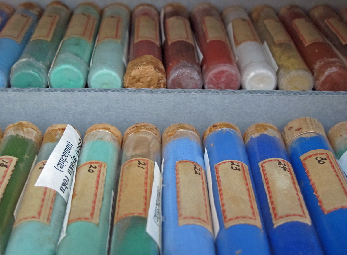 Edward Waldo Forbes' pigment collection at the Harvard Art Museums. (Andrea Shea/WBUR)
