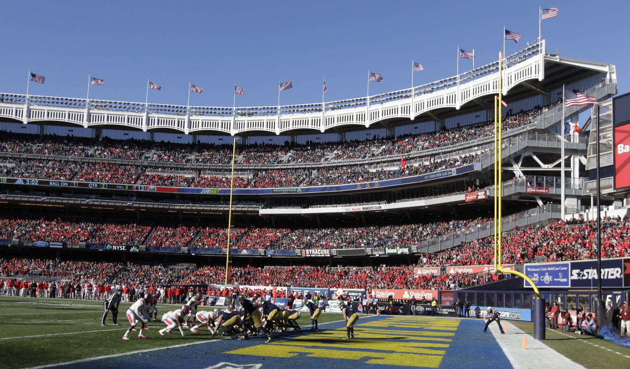 Yankee Stadium has played host to the Pinstripe Bowl since 2010, but next Saturday it will, for the first time, be the site of the annual Lehigh-Lafayette showdown. (Frank Franklin II/AP)