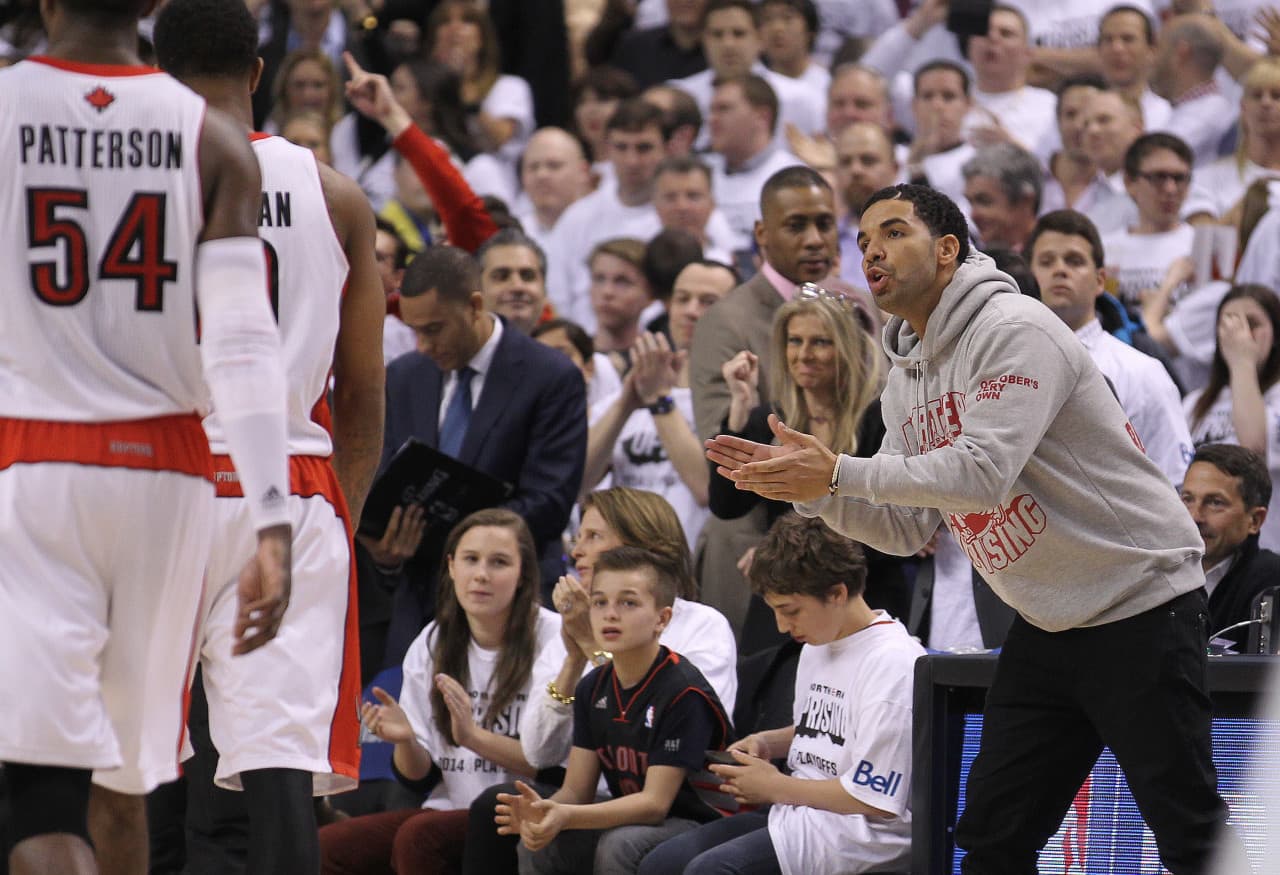 Grammy Award-winning rapper (and Toronto native) Drake can often be found at Raptors games.(Claus Andersen/Getty Images)