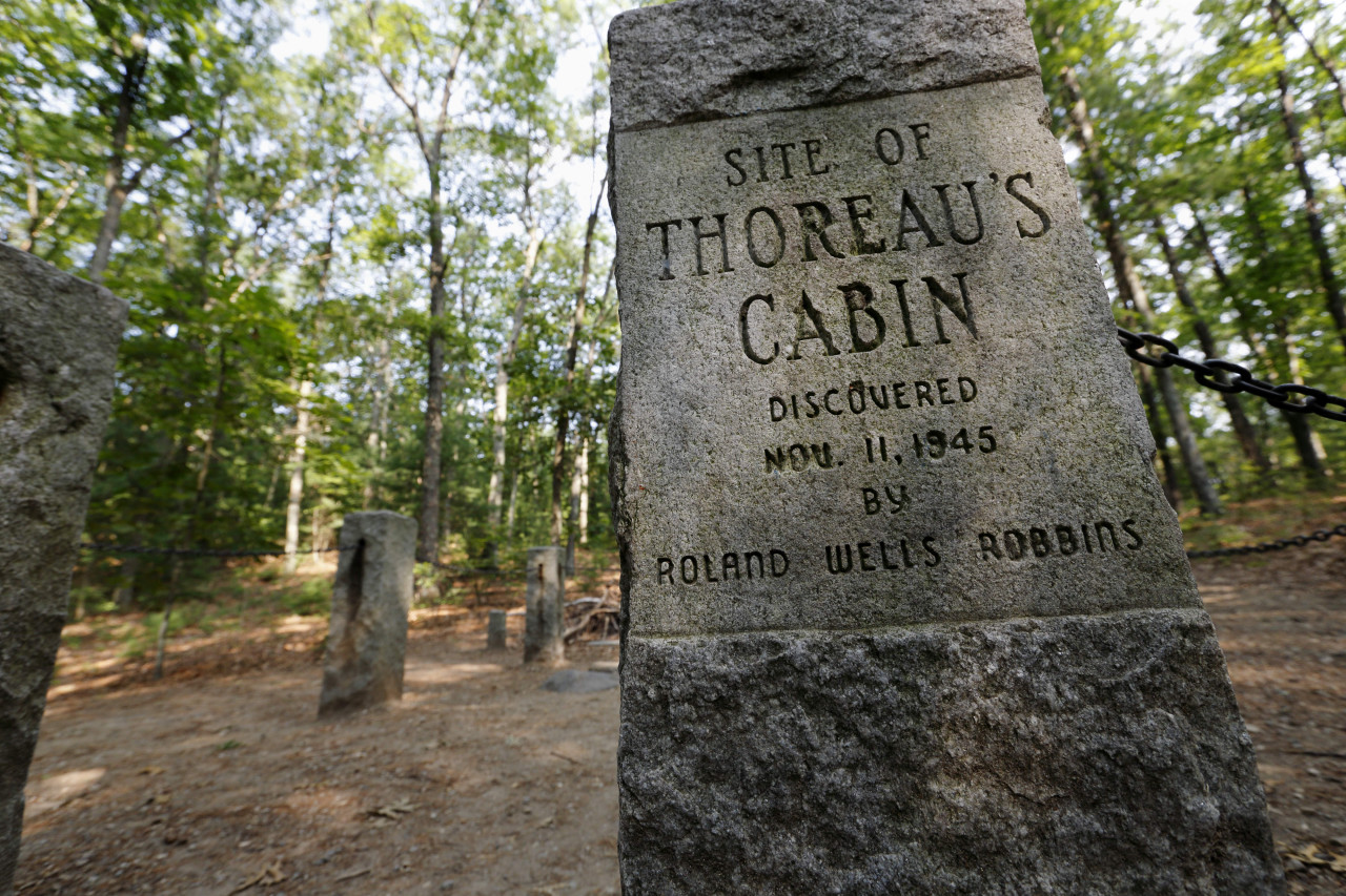 Stone pillars delineate the actual site of Henry David Thoreau's cabin on the shores of Walden Pond in Concord (Michael Dwyer/AP File)
