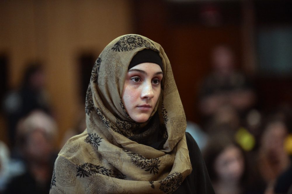 Ailina Tsarnaeva, sister of Boston Marathon bombing suspect Dzhokhar Tsarnaev, at an earlier, unrelated court hearing in New York. (AP Pool)