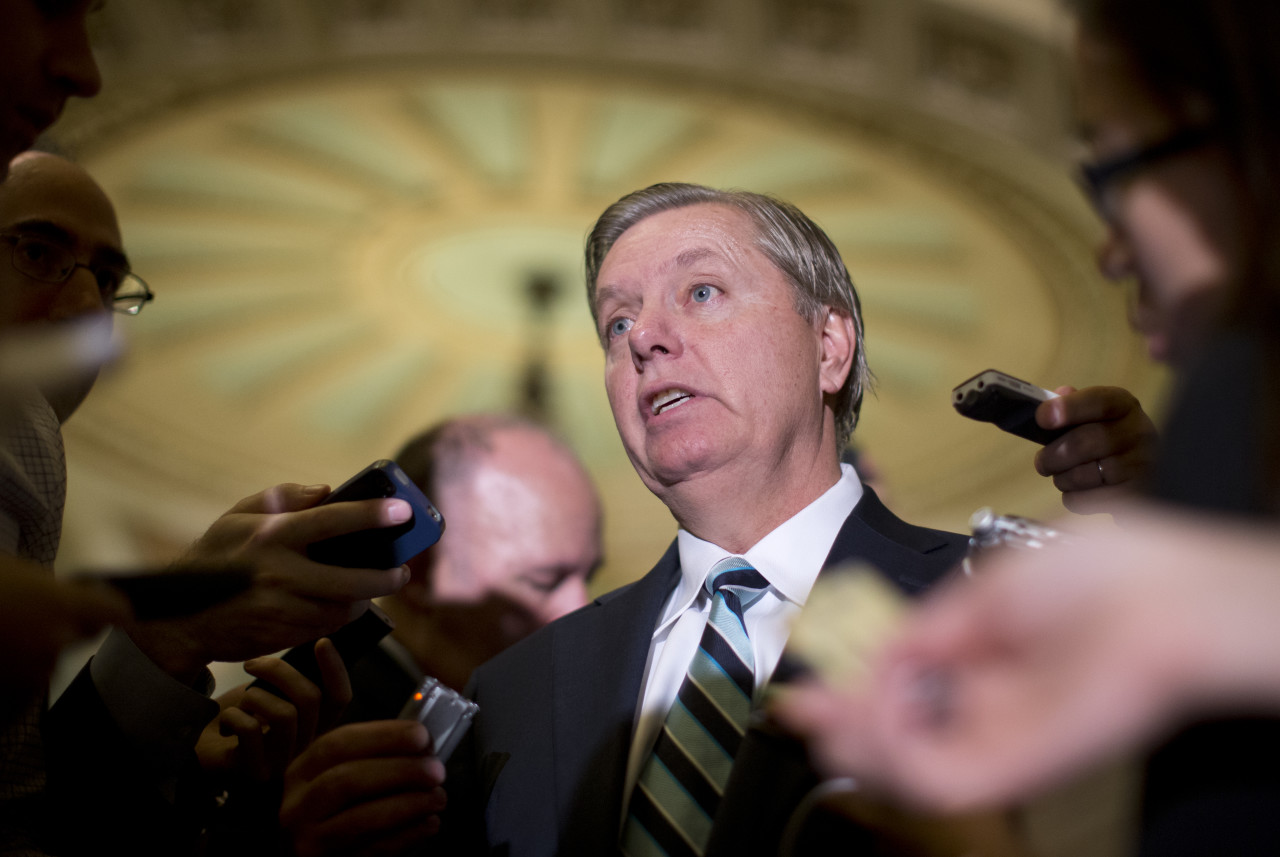 Sen. Lindsey Graham, pictured here in Oct. 2013, "is displeased that this latest of several Benghazi investigations concluded that there was no cover-up in the 2012 Libya attack and its aftermath." (Carolyn Kaster/AP)