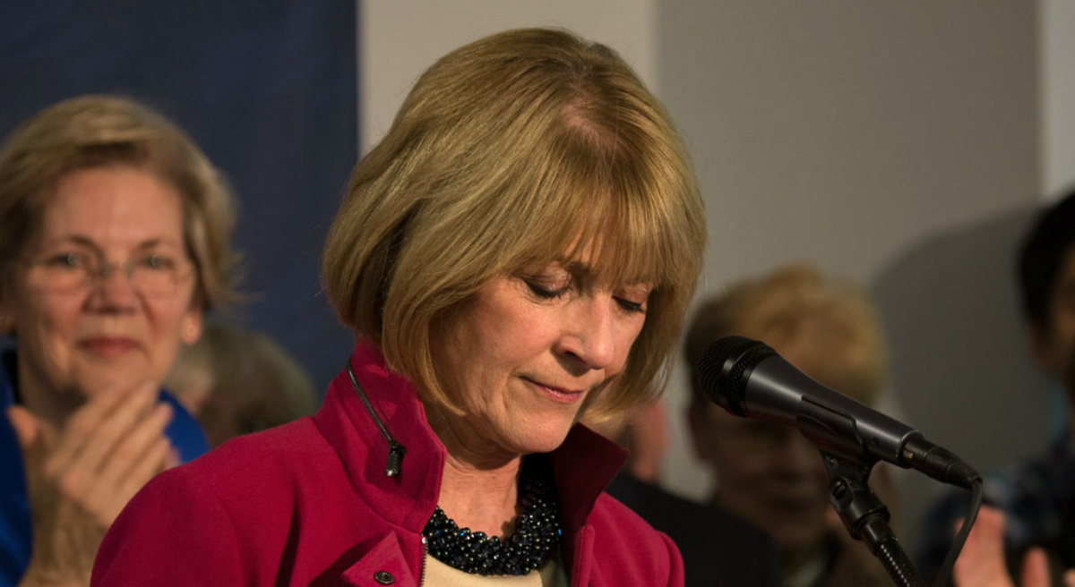 Democratic gubernatorial candidate Martha Coakley, who was outspent by Republican rival Charlie Baker, concedes defeat, Wednesday, November 5, 2014. (Jesse Costa/WBUR)