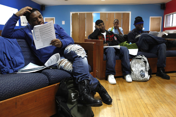 In a Friday, March 2, 2012 file photo, Donnie Dawson, 20, left, attends a youth advocacy group meeting at the Ruth Ellis Center, a drop-in shelter for LGBT - lesbian, gay, bisexual or transgender youth in Detroit. (AP)