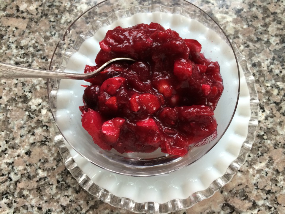 Kathy's favorite holiday condiment is this cranberry sauce with orange, ginger, pineapple and pecans. (Kathy Gunst)