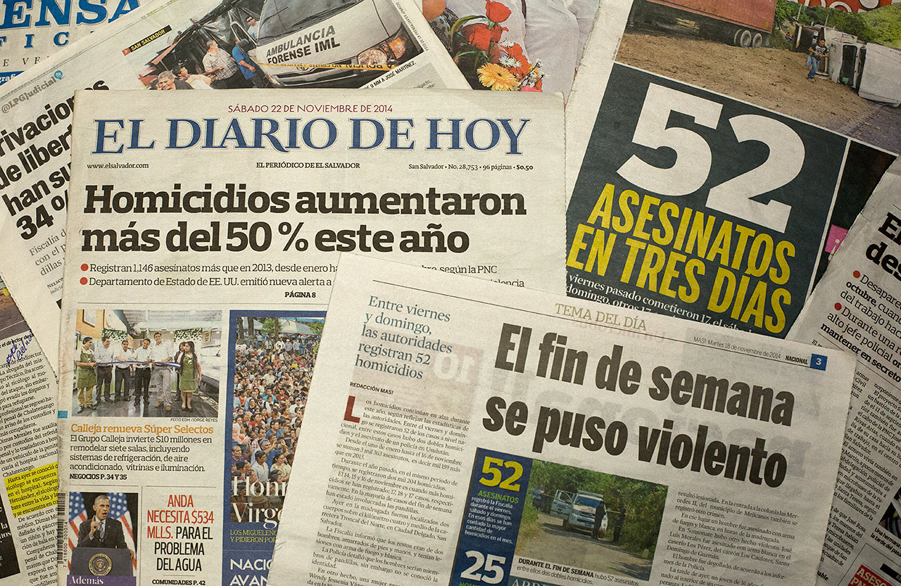 A collection of El Salvadoran newspapers from November (Robin Lubbock/WBUR)