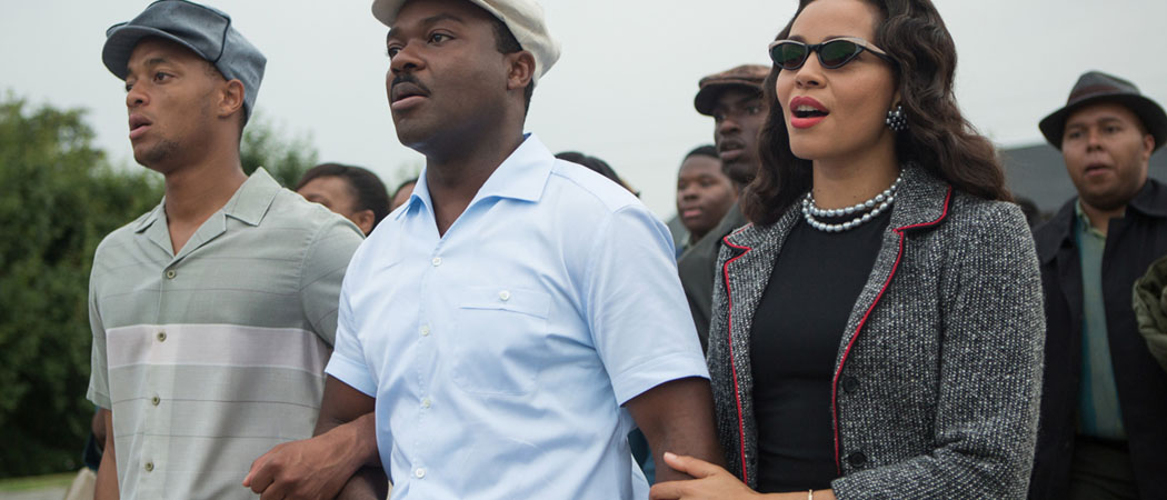 This photo released by Paramount Pictures shows David Oyelowo, center, as Martin Luther King, Jr. and Carmen Ejogo, right, as Coretta Scott King in the film, &quot;Selma.&quot; (Atsushi Nishijima/Paramount Pictures)