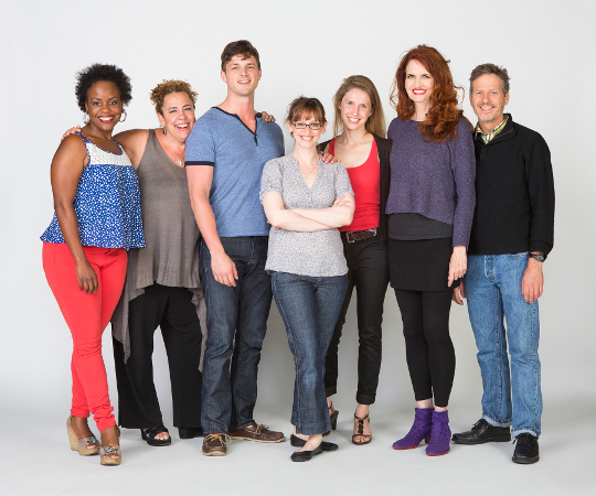 The cast of Christopher Durang’s Broadway comedy "Vanya and Sonia and Masha and Spike," with director Jessica Stone in the middle. (Courtesy Jim Cox)