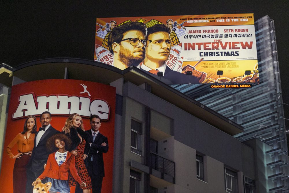A banner for &quot;The Interview&quot;outside Arclight Cinemas in Hollywood last week. (Damian Dovarganes/AP)